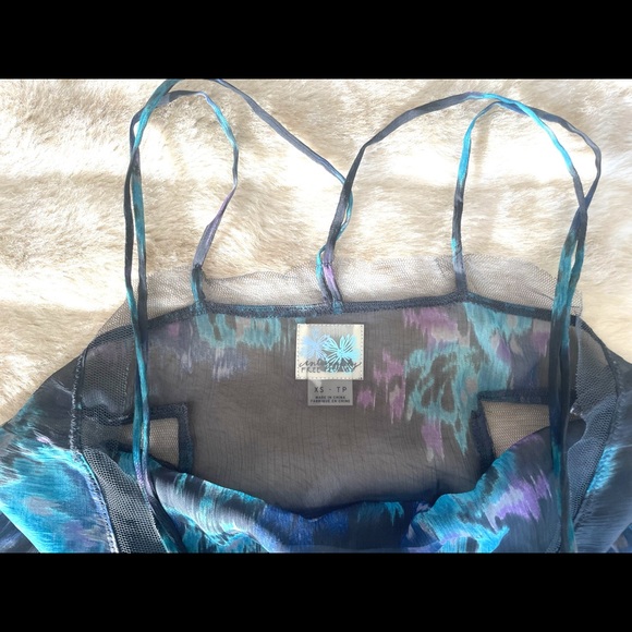 Free People Intimately Chiffon Blue Poppyfield Midnight Slip Dress Size XS-S - Picture 13 of 14